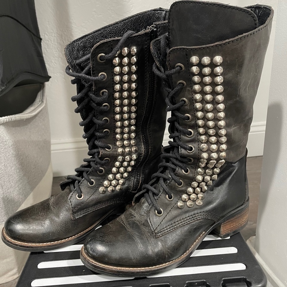 Black Steve Madden leather studded boots.